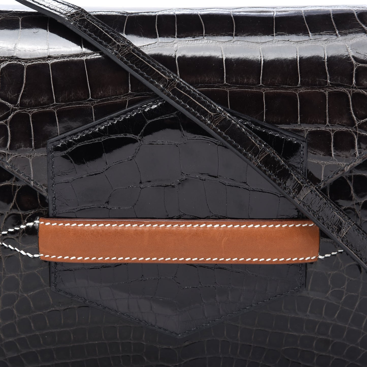 Shiny Alligator Barenia Faubourg Faco Clutch Macassar Black Fauve