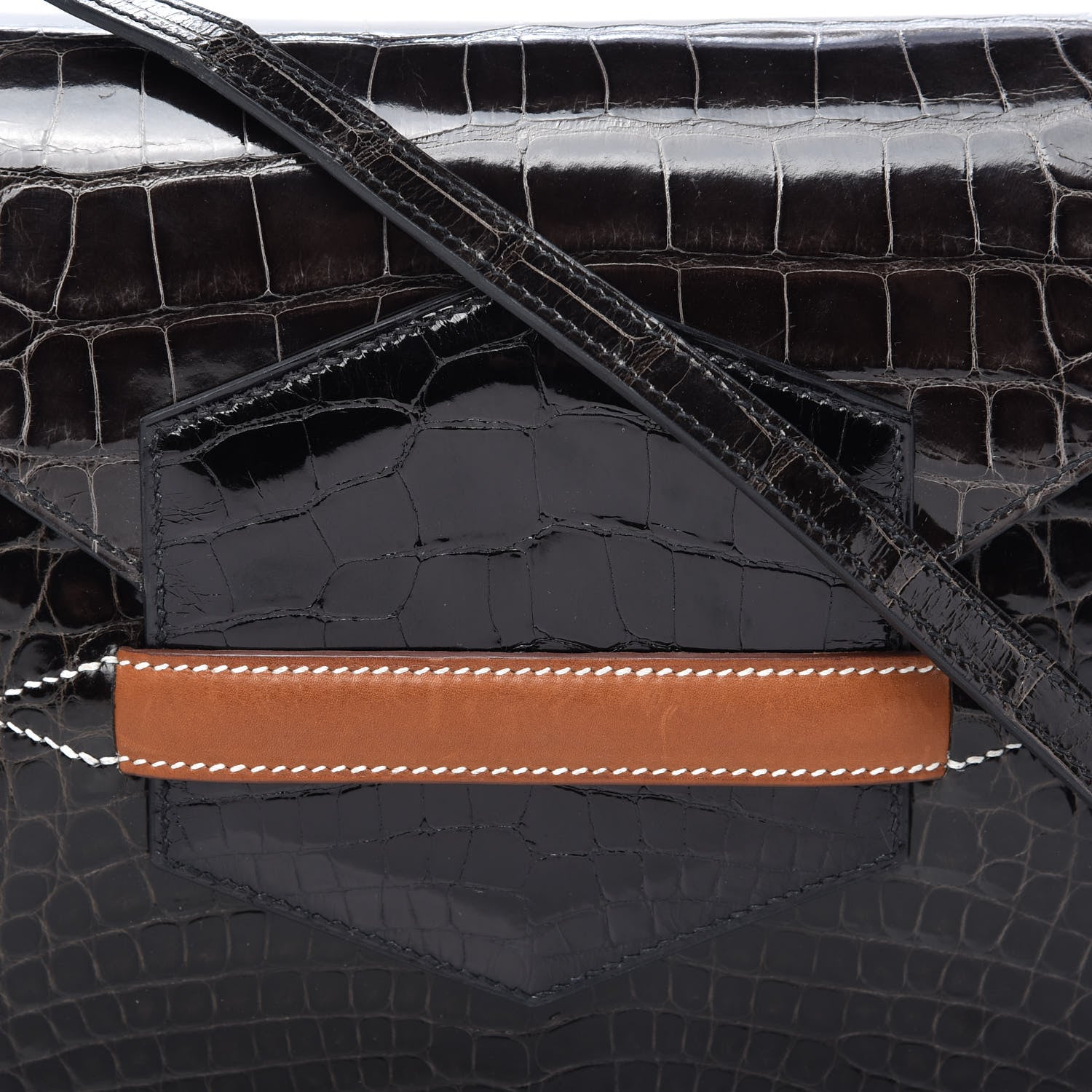 Hermes Shiny Alligator Barenia Faubourg Faco Clutch Macassar Black Fauve 9 of 9