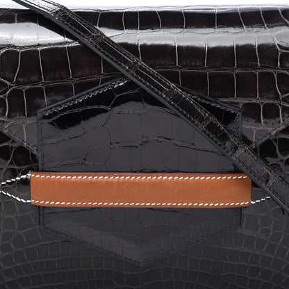 Hermes Shiny Alligator Barenia Faubourg Faco Clutch Macassar Black Fauve 9 of 9