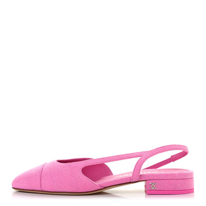 Chanel Denim Cap Toe CC Slingback Flat 37 Neon Pink 1 of 8