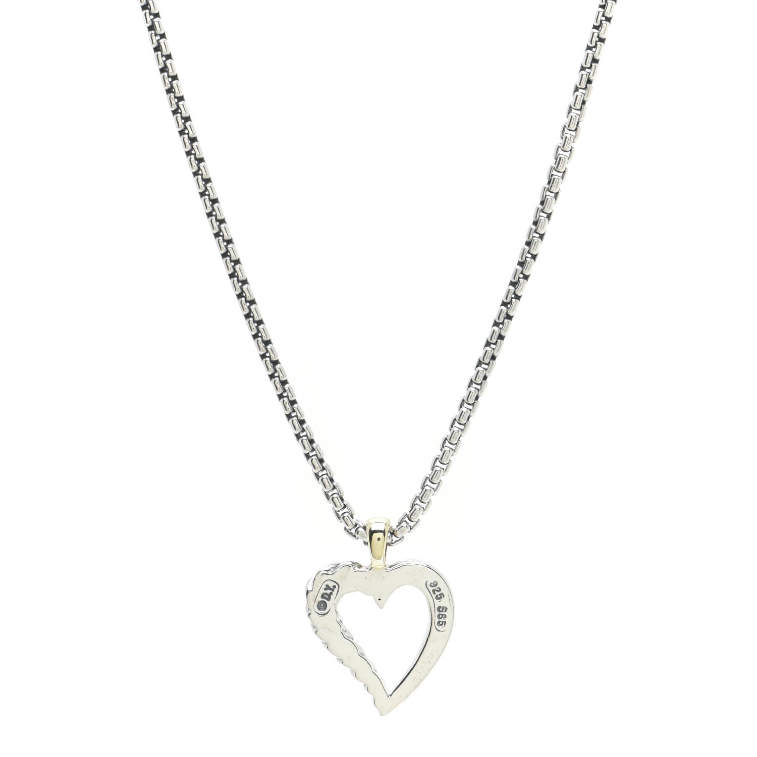 David Yurman Sterling Silver 14K Yellow Gold Mini Cable Heart Pendant Necklace 5 of 6