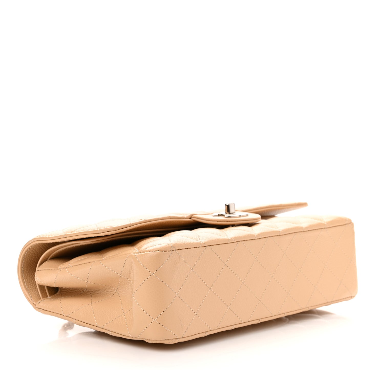 Caviar Quilted Medium Double Flap Beige