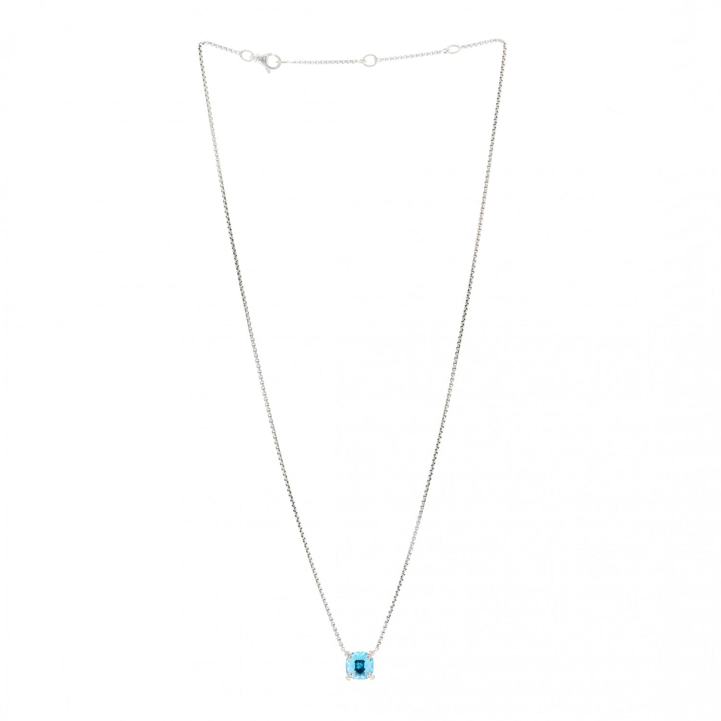 Sterling Silver Diamond Blue Topaz 9mm Petite Chatelaine Pendant Necklace