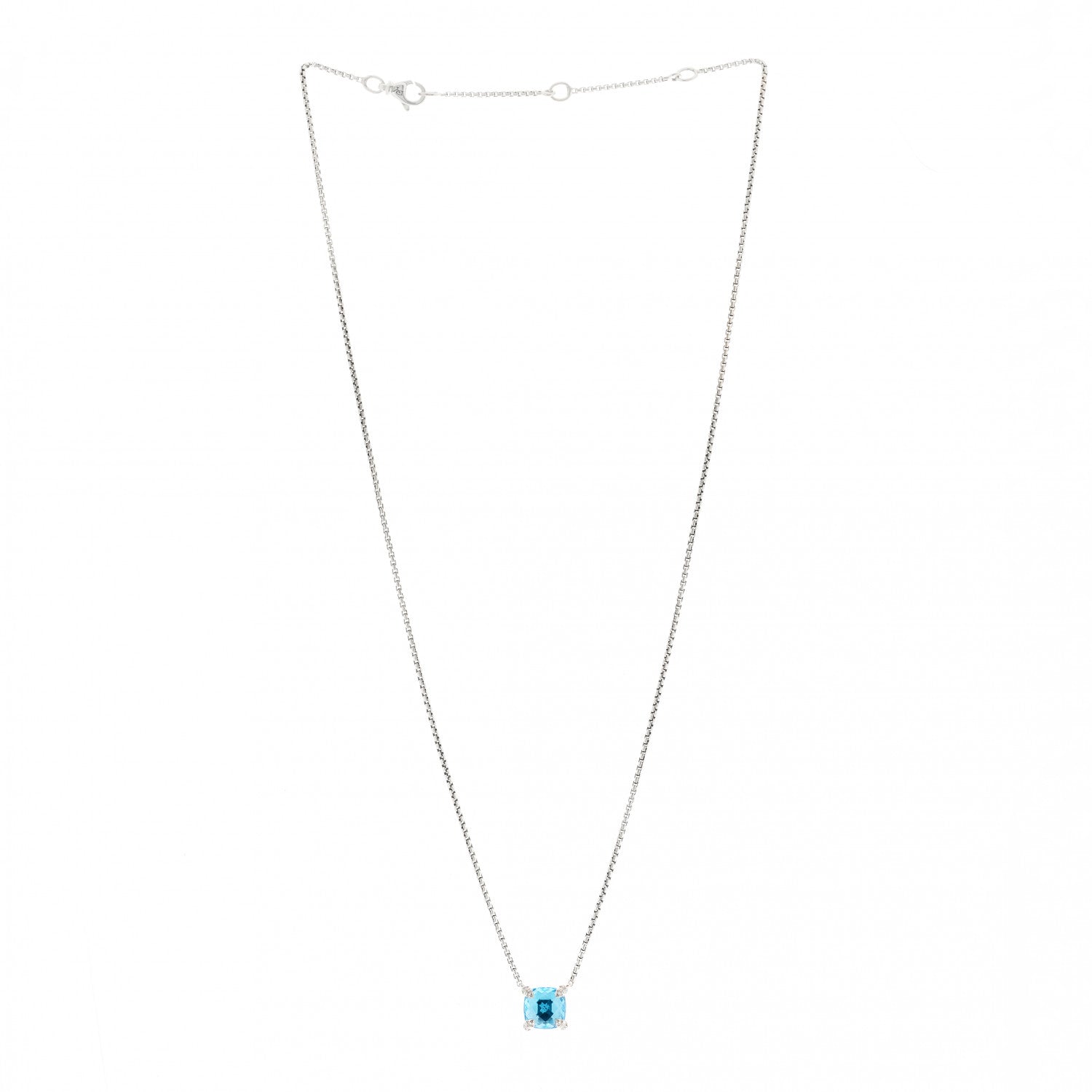 David Yurman Sterling Silver Diamond Blue Topaz 9mm Petite Chatelaine Pendant Necklace 3 of 6