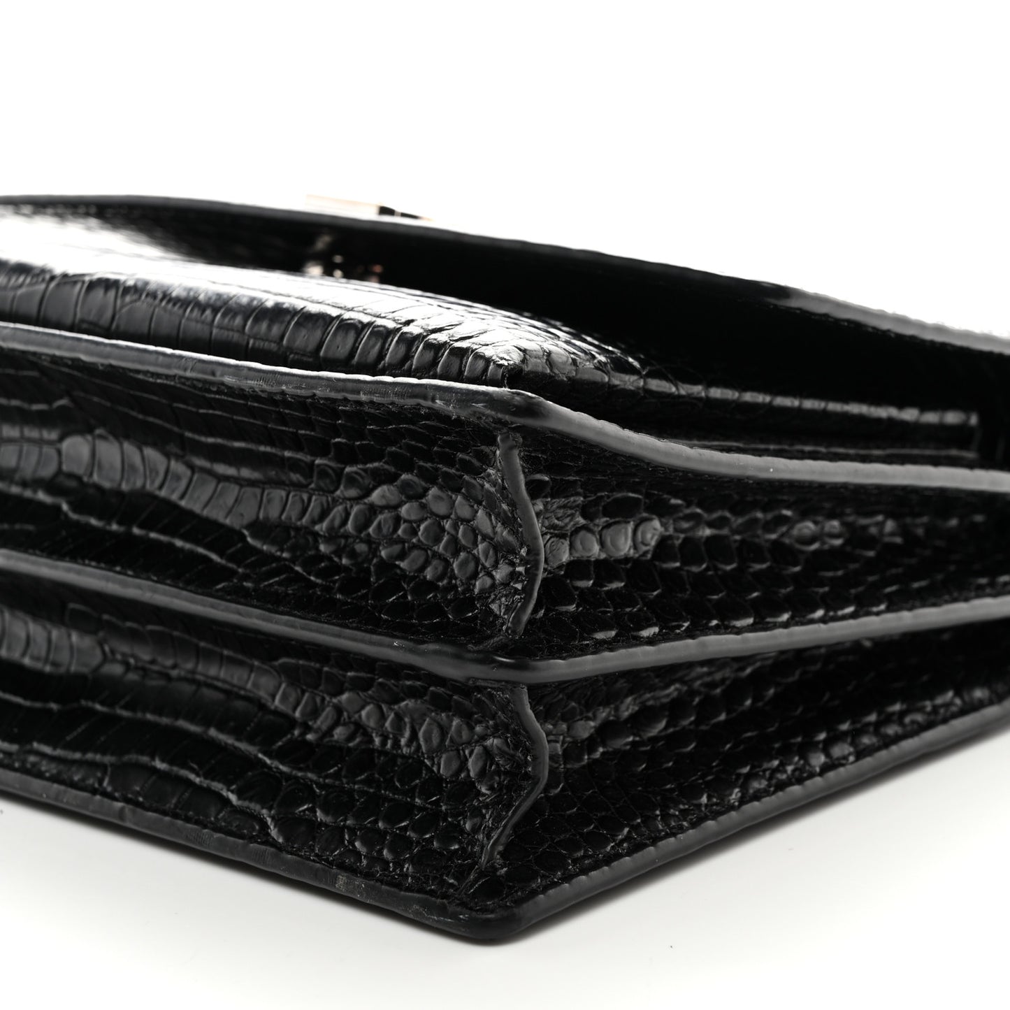 Calfskin Crocodile Embossed Medium Monogram Sunset Black