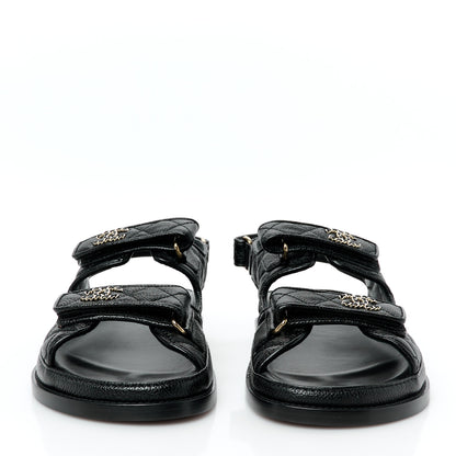 Chanel Grained Calfskin Velcro Dad Sandals 39 Black 3 of 9