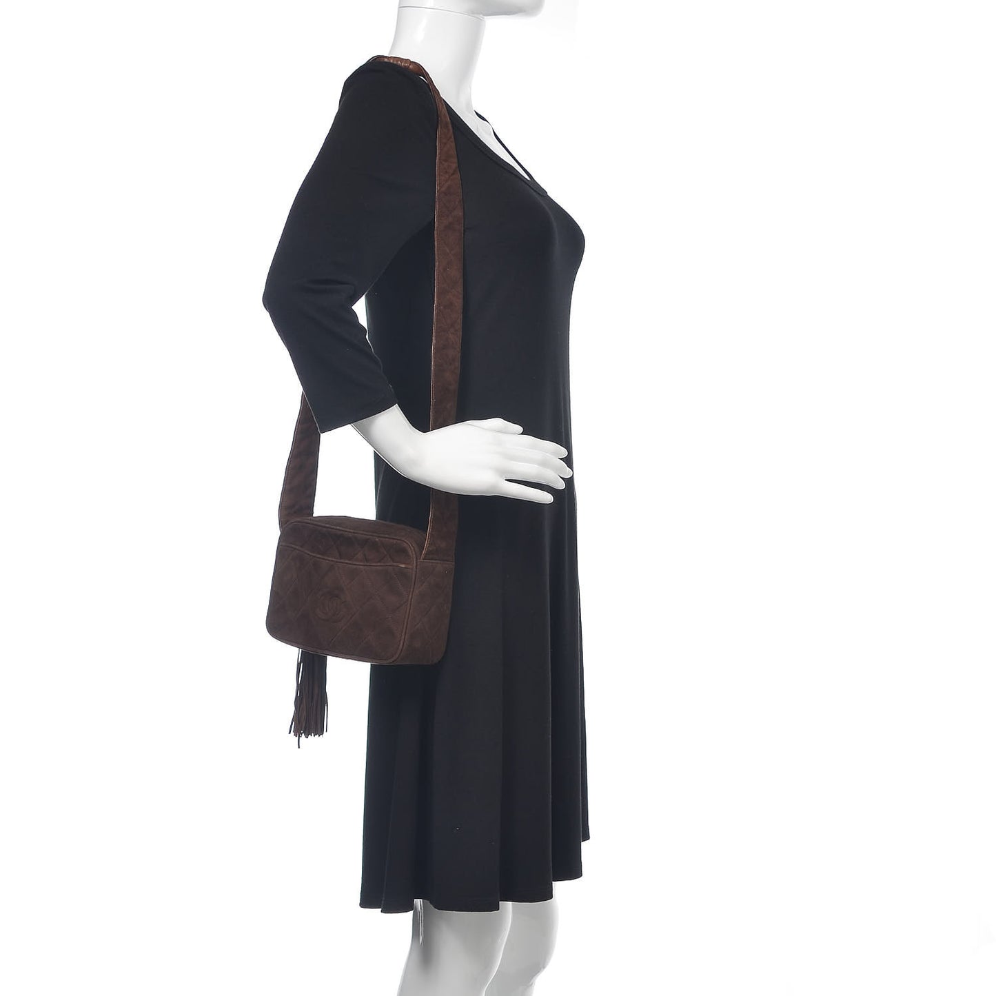 Suede Quilted Tassel CC Camera Case Brown