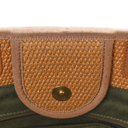 Chanel Straw Raffia Calfskin Striped Medium Deauville Tote Khaki Beige Navy Blue 13 of 19