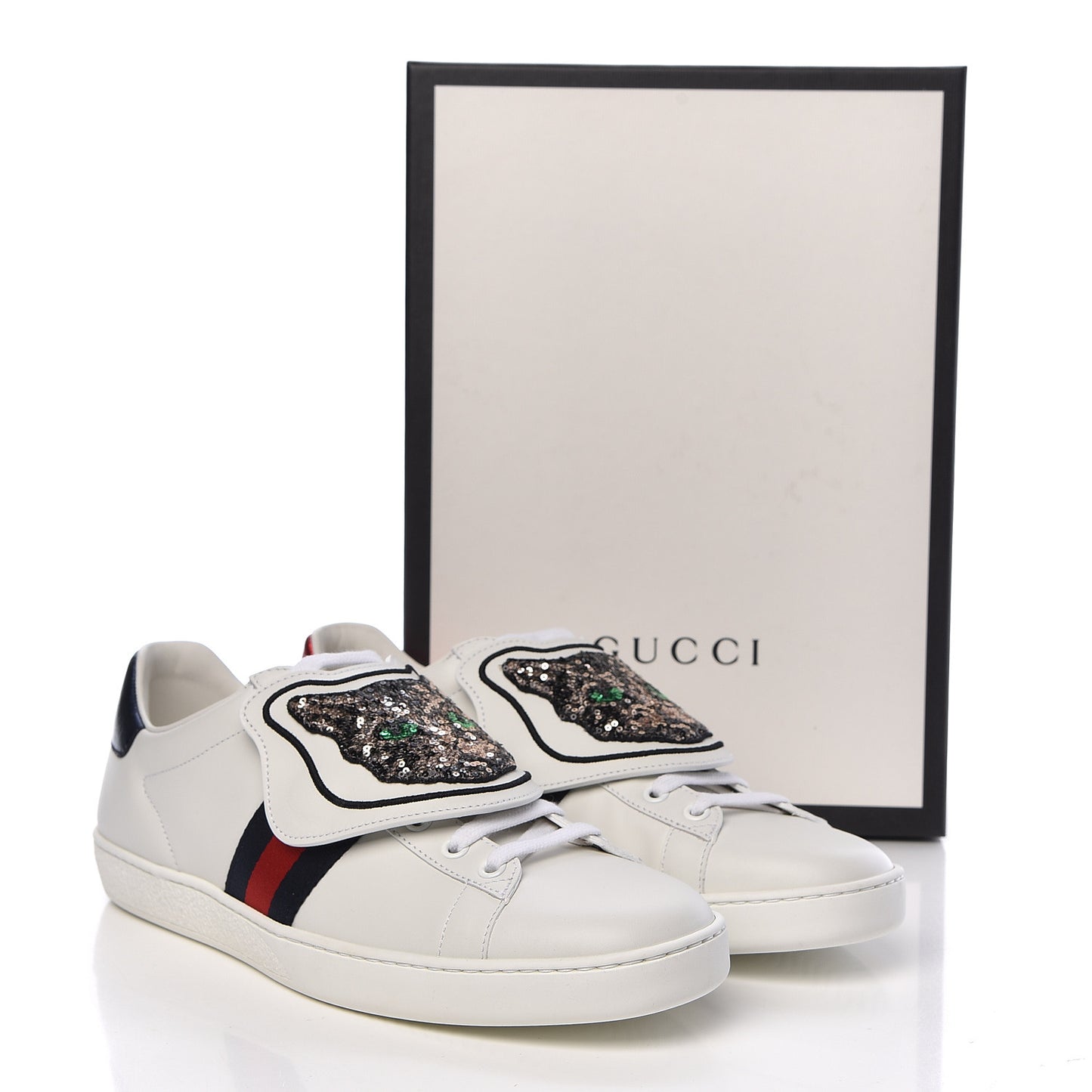 Calfskin Sequins Web Cat Womens Ace Sneakers 40.5 White