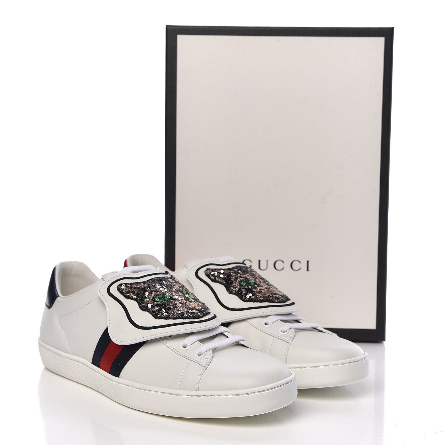 Gucci Calfskin Sequins Web Cat Womens Ace Sneakers 40.5 White 11 of 11