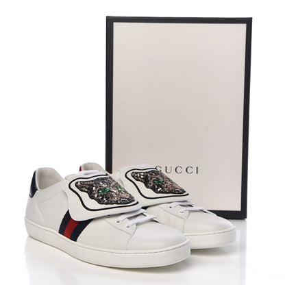 Gucci Calfskin Sequins Web Cat Womens Ace Sneakers 40.5 White 11 of 11