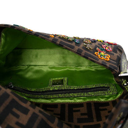 Fendi Zucca Lizard Embroidered Baguette Tobacco Green Multicolor 5 of 12