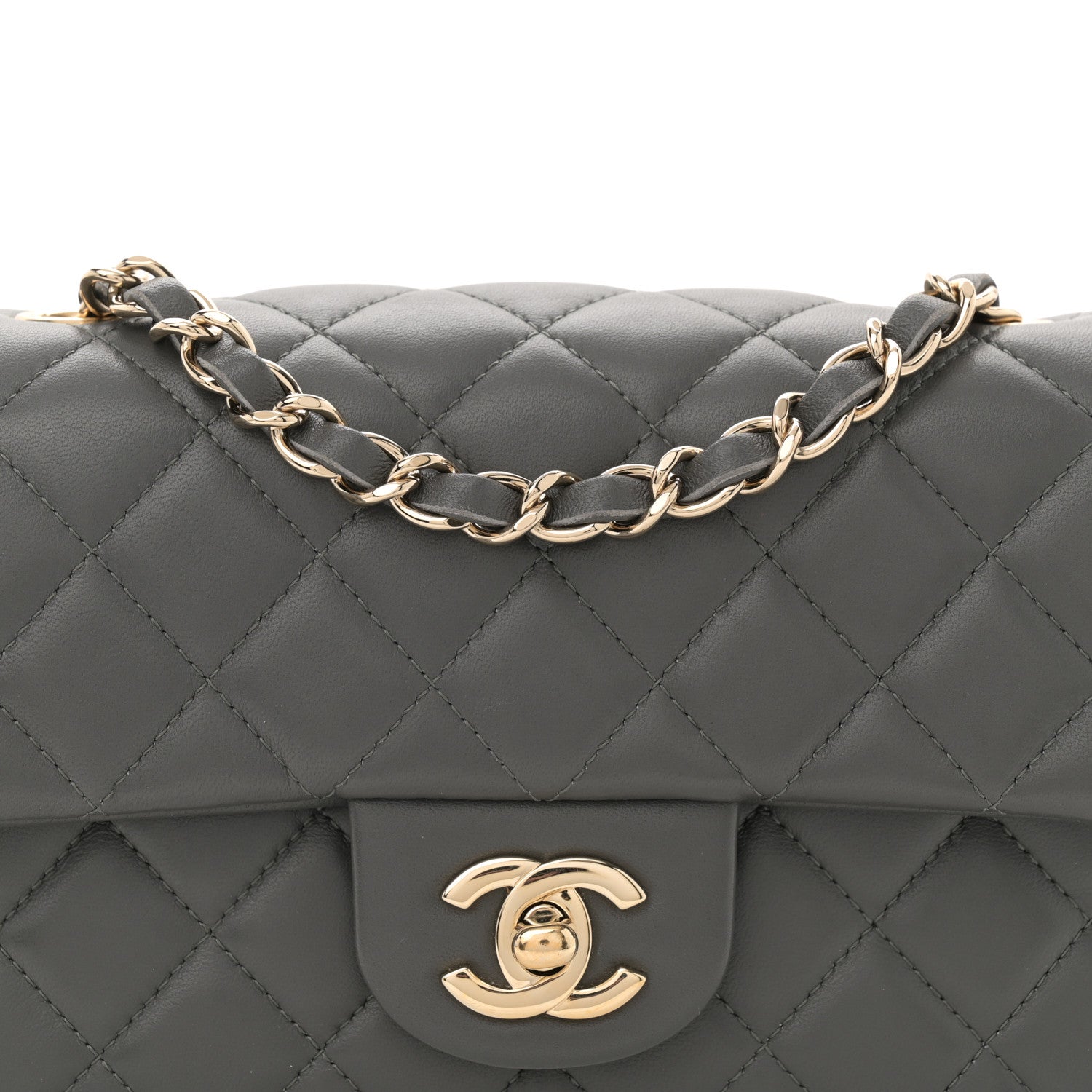 Chanel Lambskin Quilted Mini Rectangular Flap Dark Grey 8 of 11