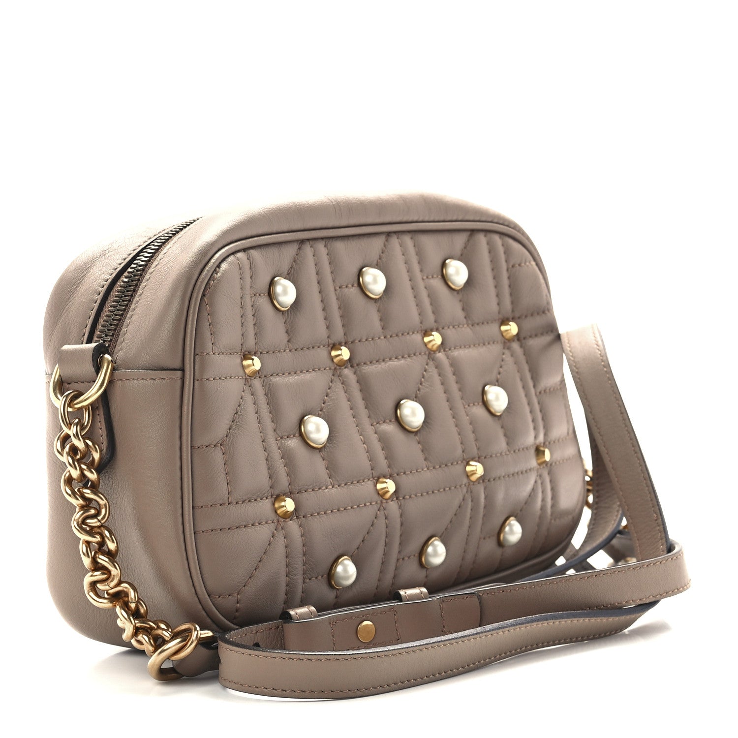 Gucci Calfskin Matelasse Studded Small Pearly GG Marmont Chain Shoulder Bag Porcelain Rose 3 of 12
