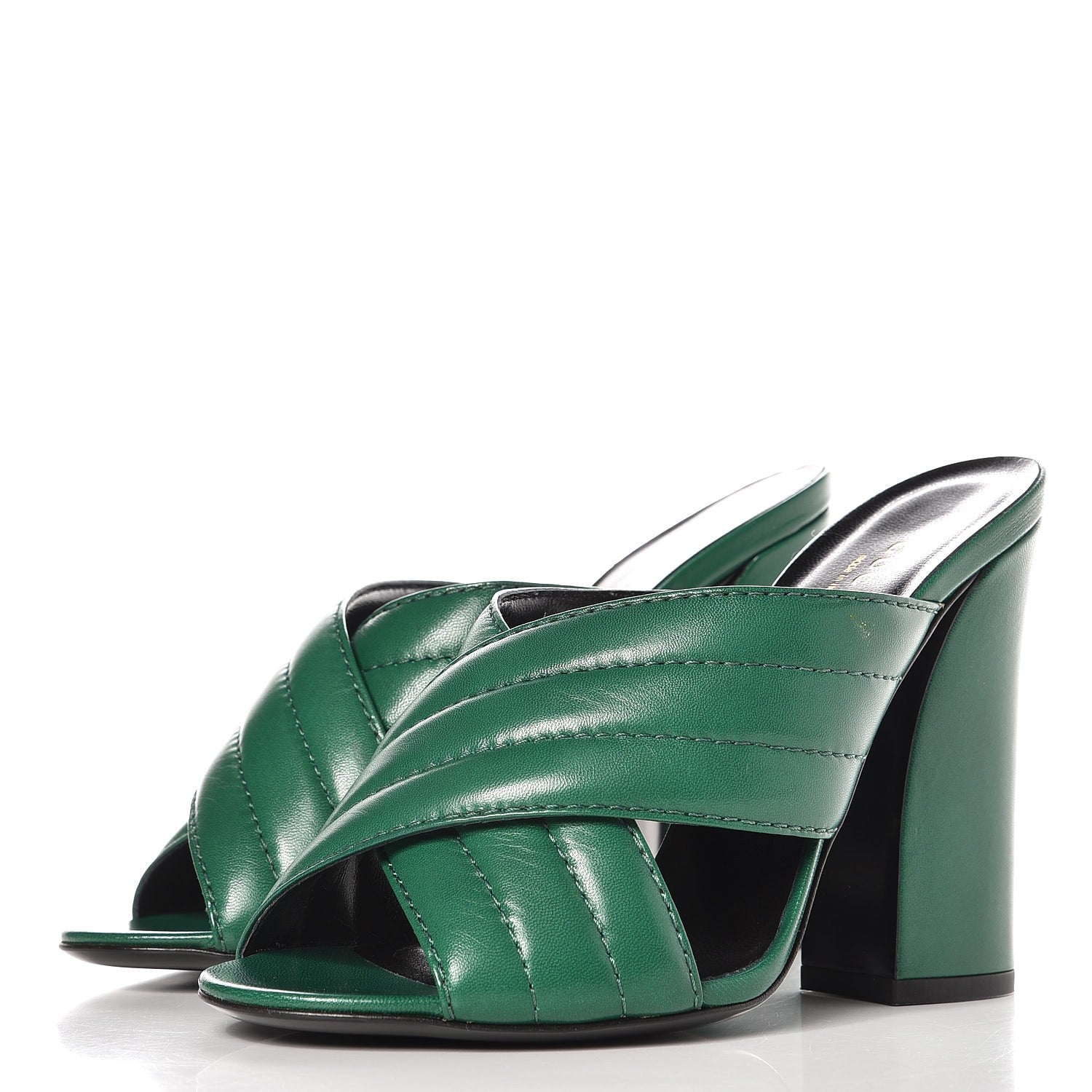 Gucci Malaga Kid Webby Crossover High Heel Slide Sandals 38.5 Emerald 2 of 10