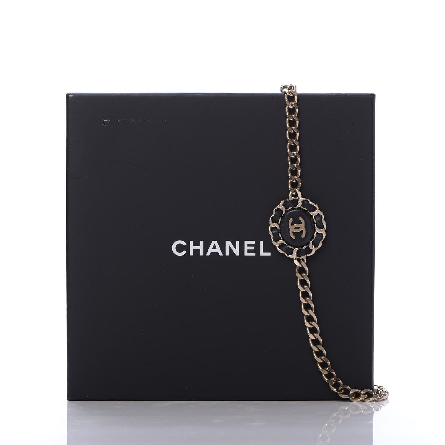 Lambskin CC Chain Short Necklace Black Gold