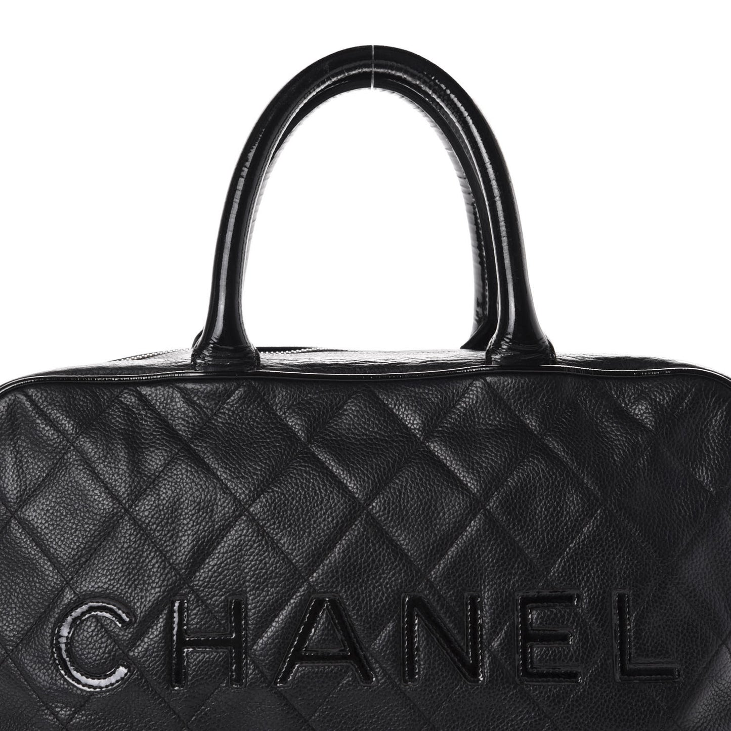 Calfskin Patent Quilted Large Bowler Black