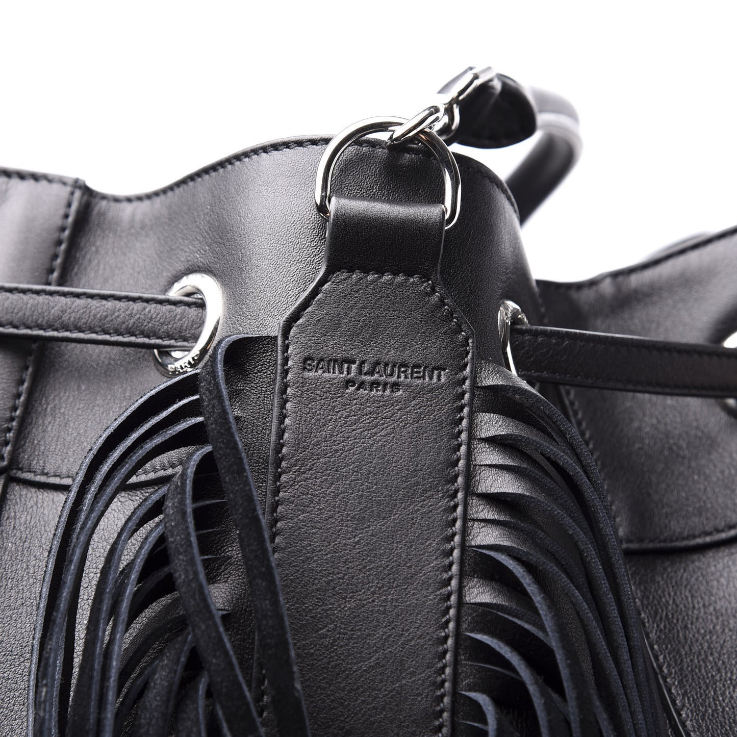 Calfskin Fringe Bucket Bag Black