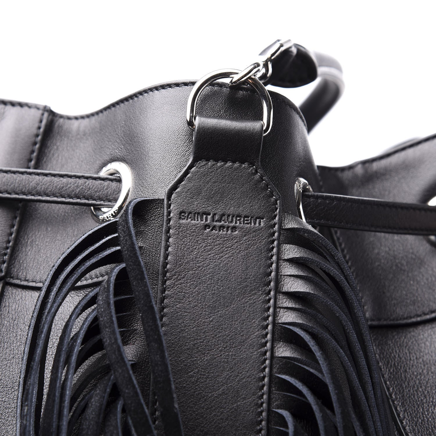 Saint Laurent Calfskin Fringe Bucket Bag Black 12 of 14