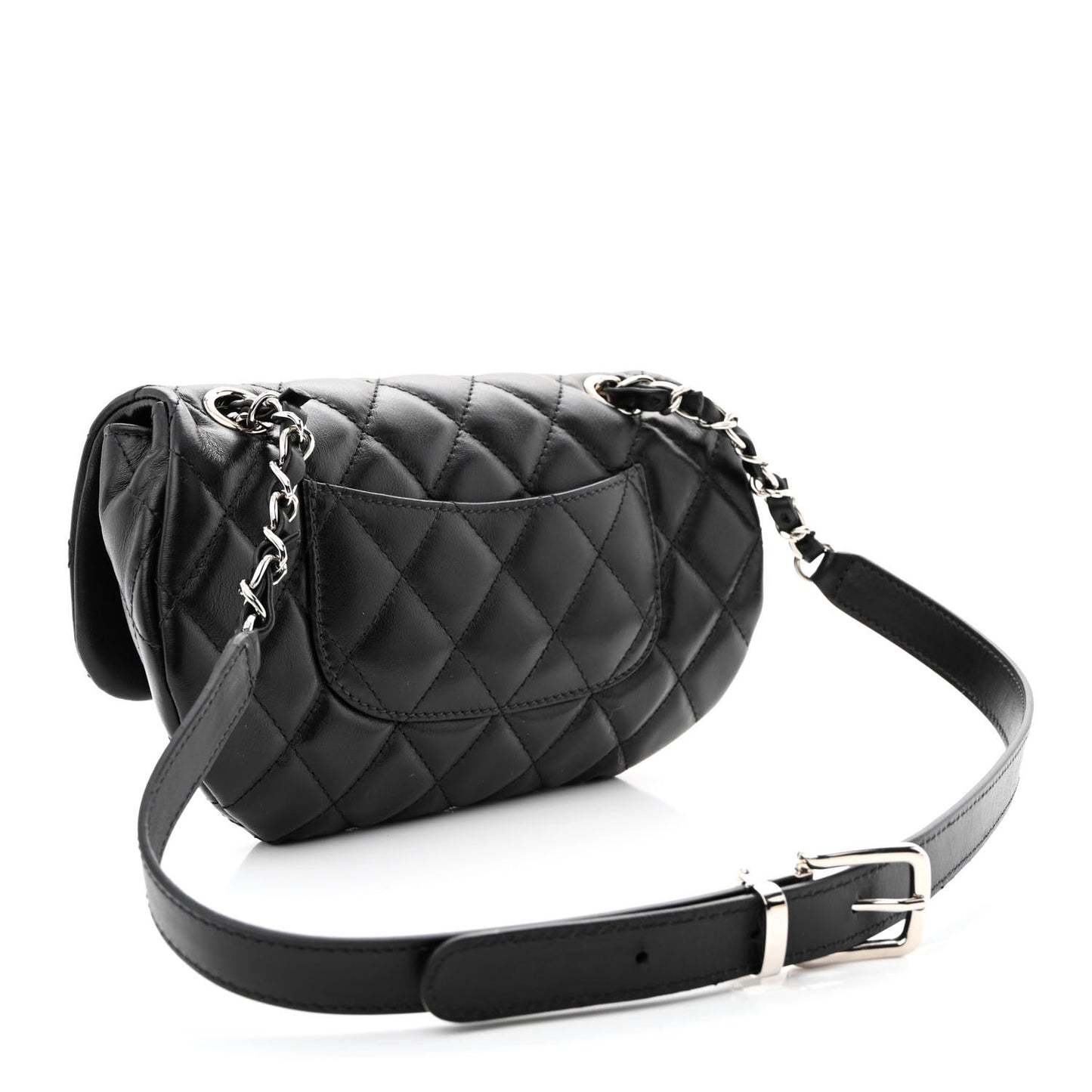 Calfskin Quilted CC Uniform Flap Belt Bag Black