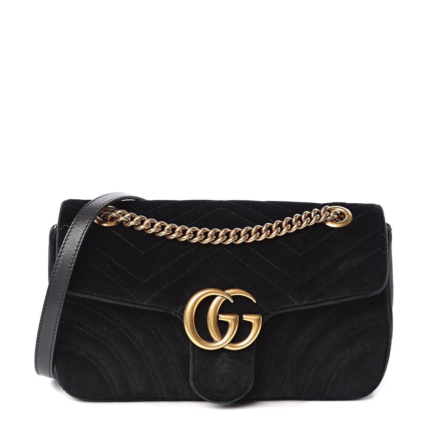 Gucci Velvet Matelasse Small GG Marmont Shoulder Bag Black 1 of 11