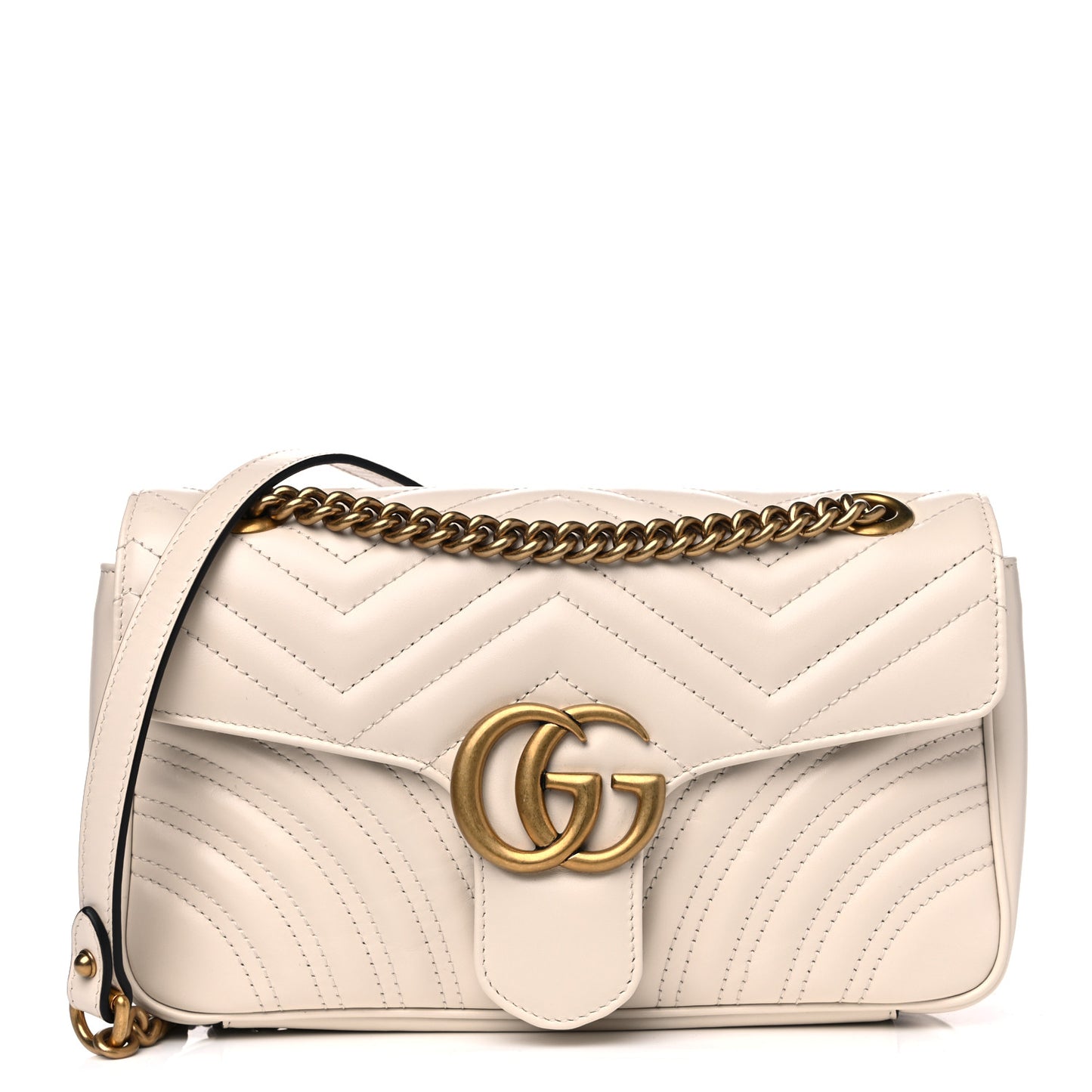 Calfskin Matelasse Small GG Marmont Shoulder Bag White