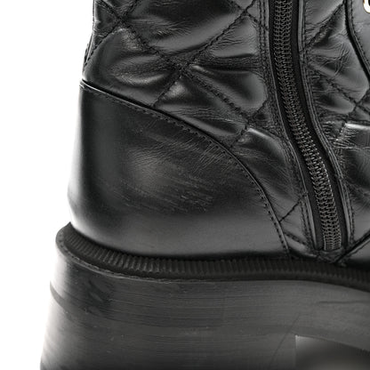 Chanel Calfskin Quilted Logo Lace Up Tall Combat Boots 37.5 Black 12 of 14