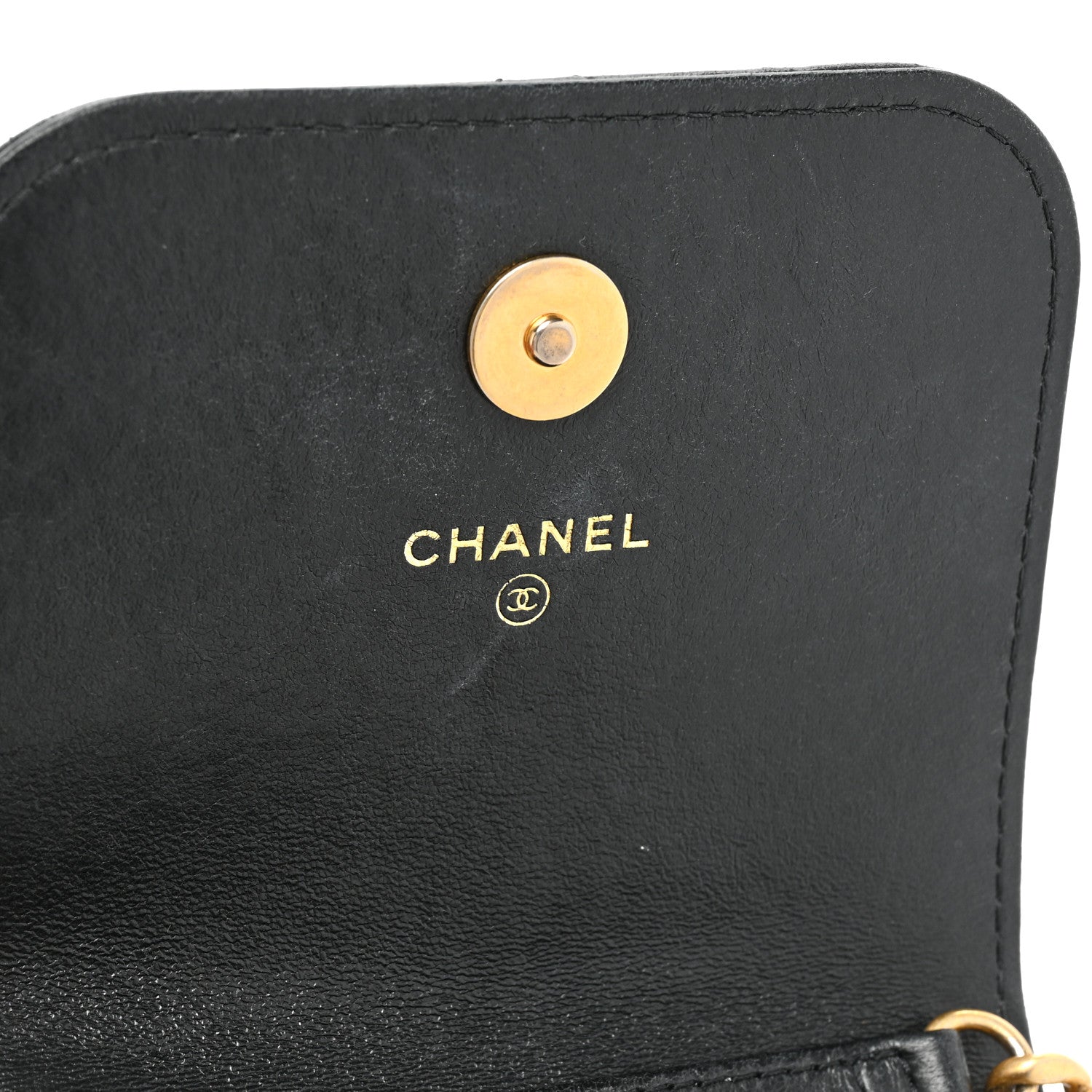 Chanel Lambskin Enamel Quilted Chain Phone Holder Black 10 of 13