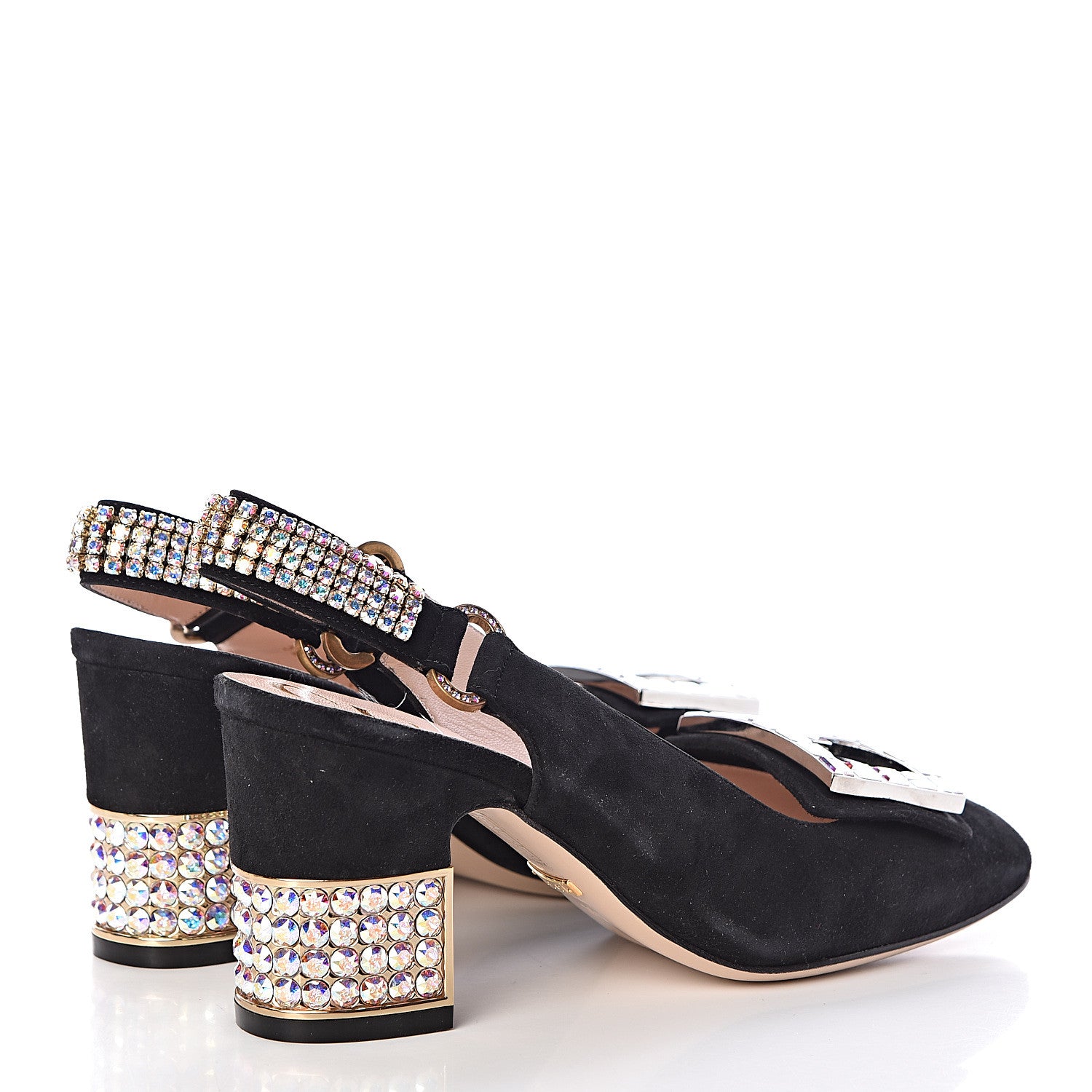 Gucci Kid Scamosciato Crystal Square G Madelyn Slingbacks 35.5 Black 4 of 10