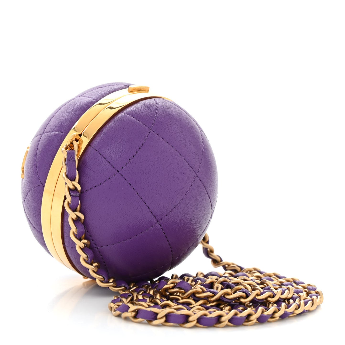 Lambskin CC Minaudiere Sphere Chain Clutch Purple