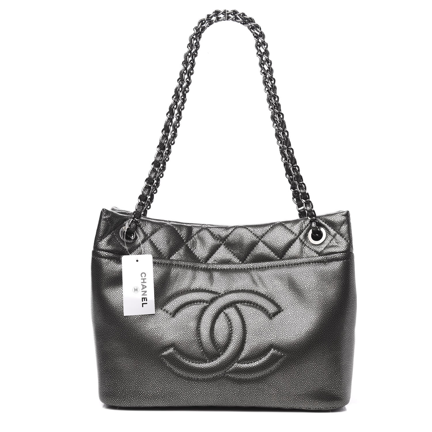 Chanel Metallic Caviar Quilted CC Timeless Tote Dark Silver 1 of 10