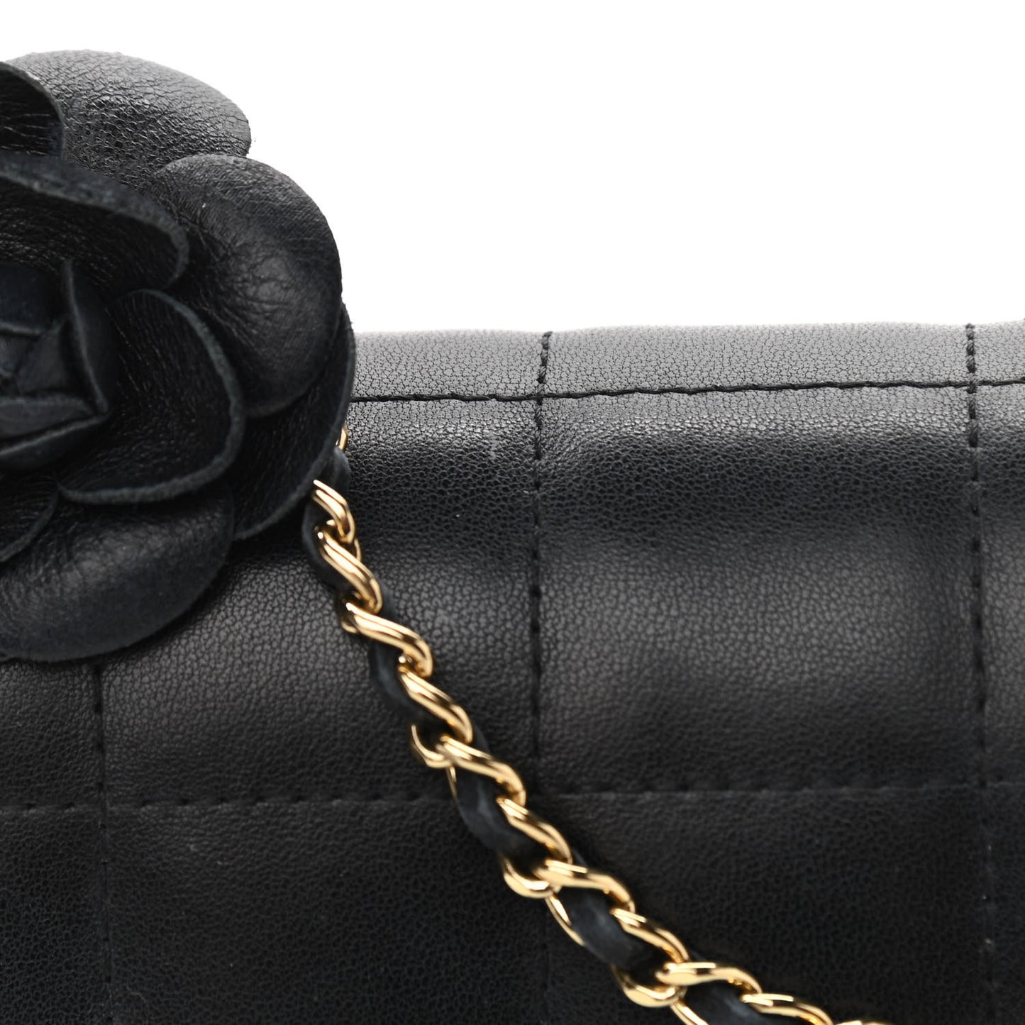 Lambskin Quilted Mini Chocolate Bar Camellia Flap Black