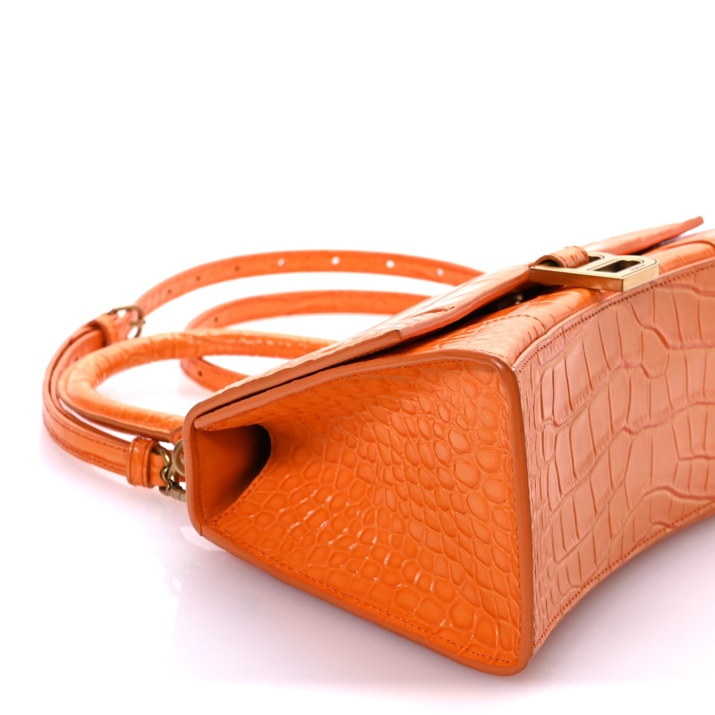 Shiny Calfskin Crocodile Embossed Small Hourglass Top Handle Bag Orange