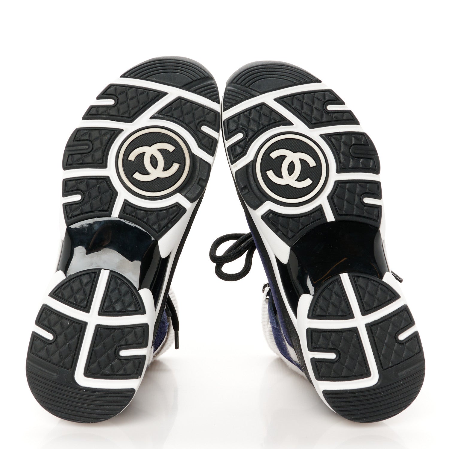 Chanel Suede Calfskin Knit CC Sneakers 38 Dark Blue Light Grey 6 of 10