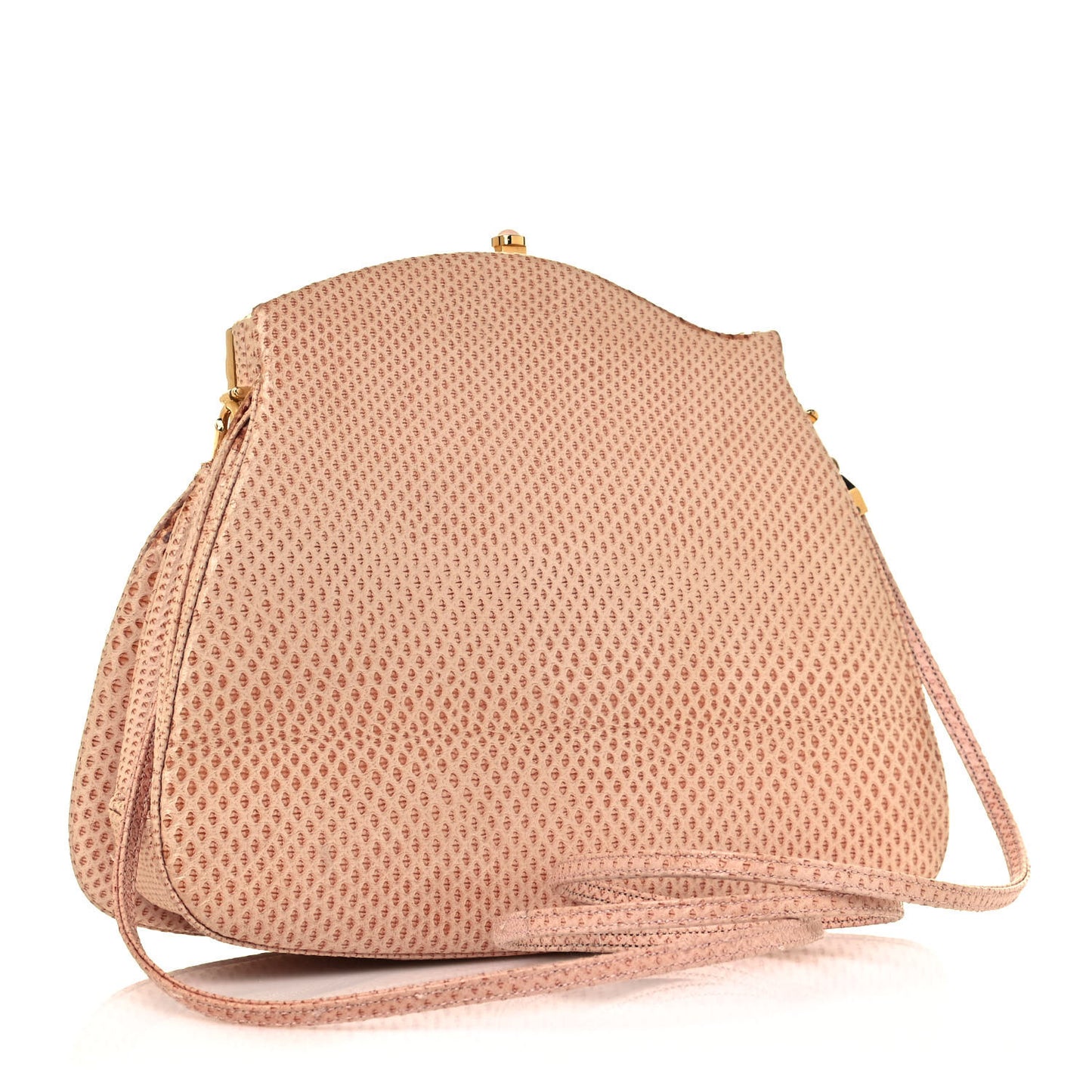 Crystal Lizard Embossed Pleated Evening Bag Beige