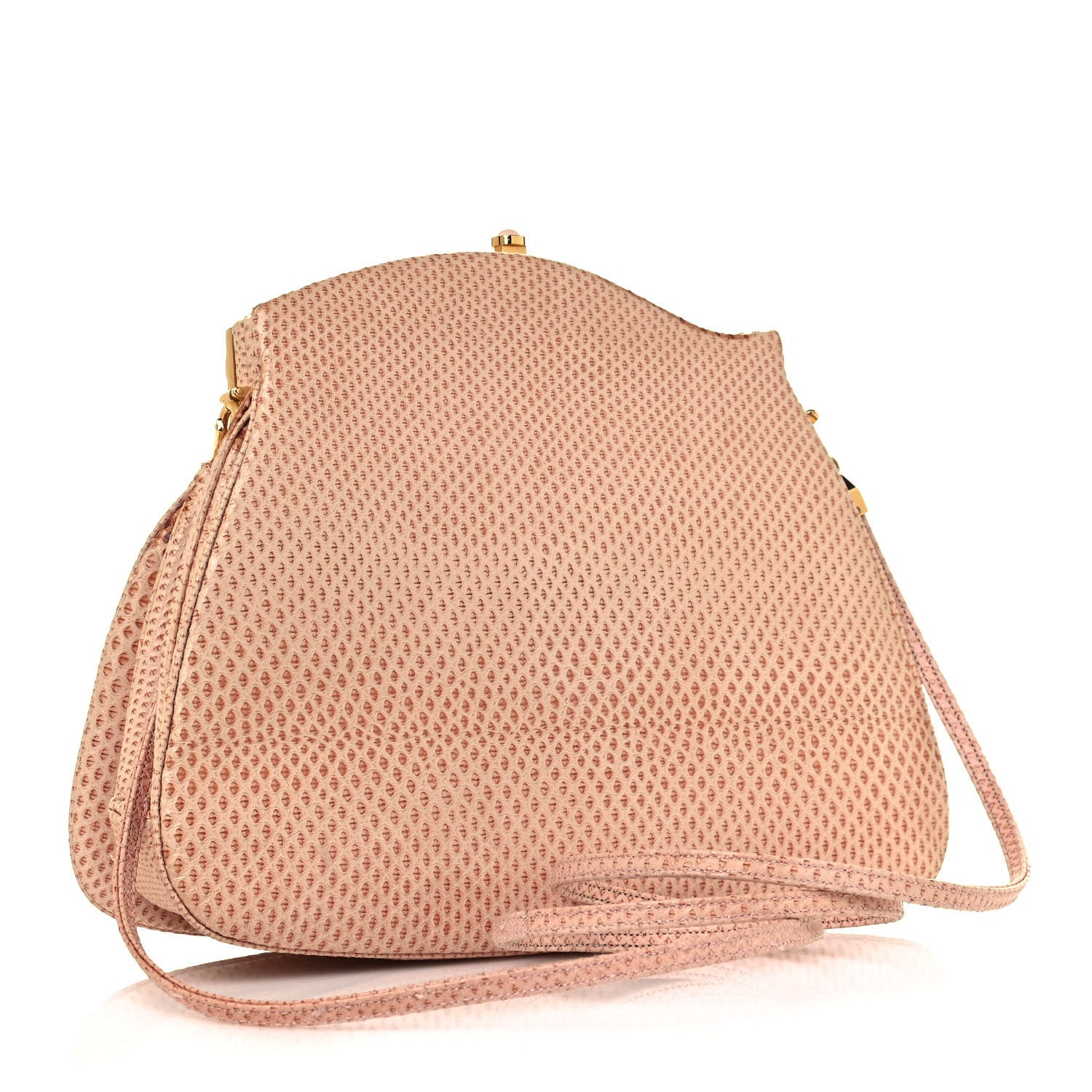 Judith Leiber Crystal Lizard Embossed Pleated Evening Bag Beige 3 of 11