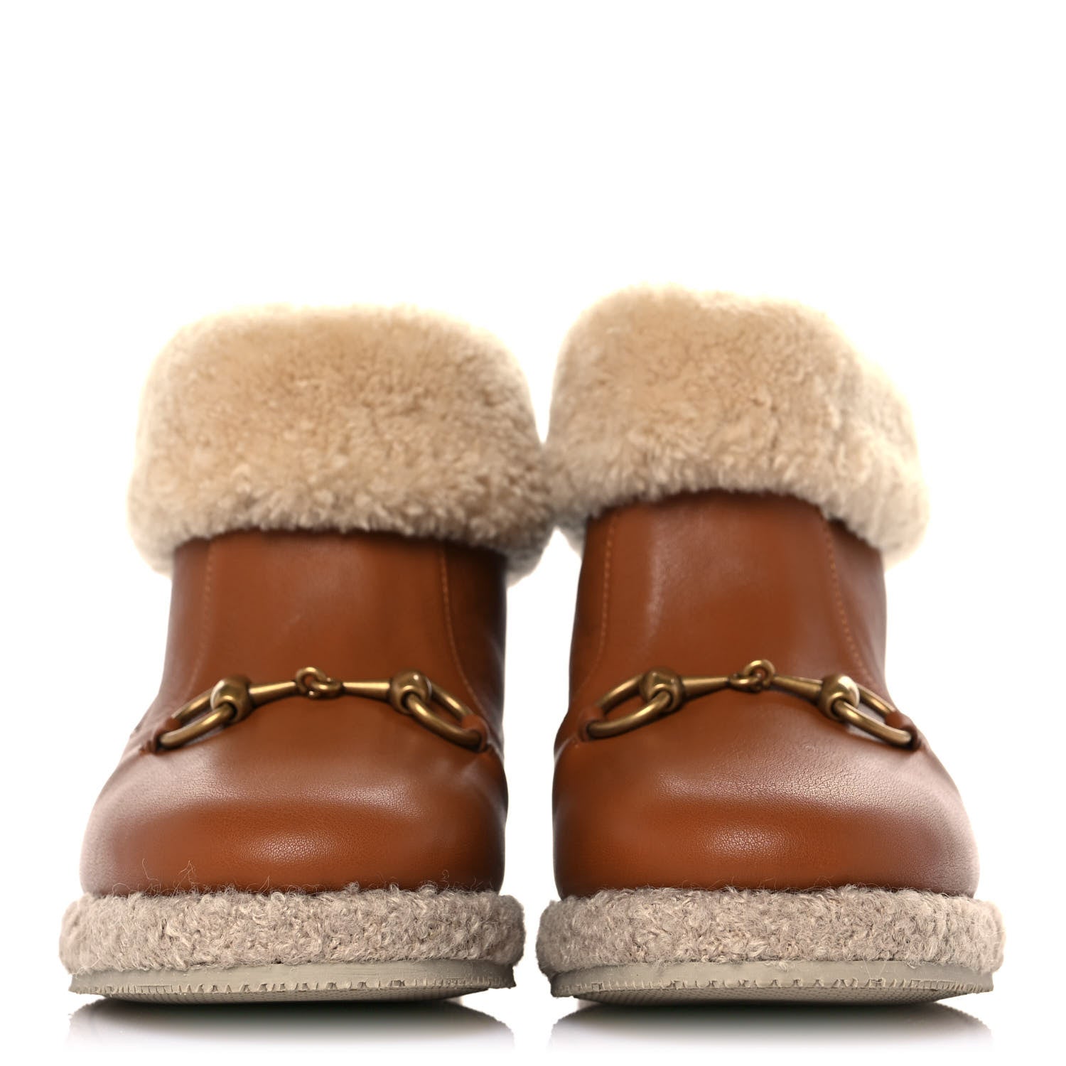 Gucci Calfskin Wool Womens Fria Horsebit Ankle Boots 36 New Caramel Butterscotch 2 of 9