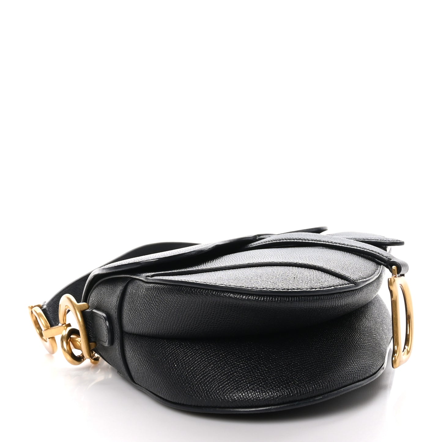 Grained Calfskin Saddle Bag With Strap Black