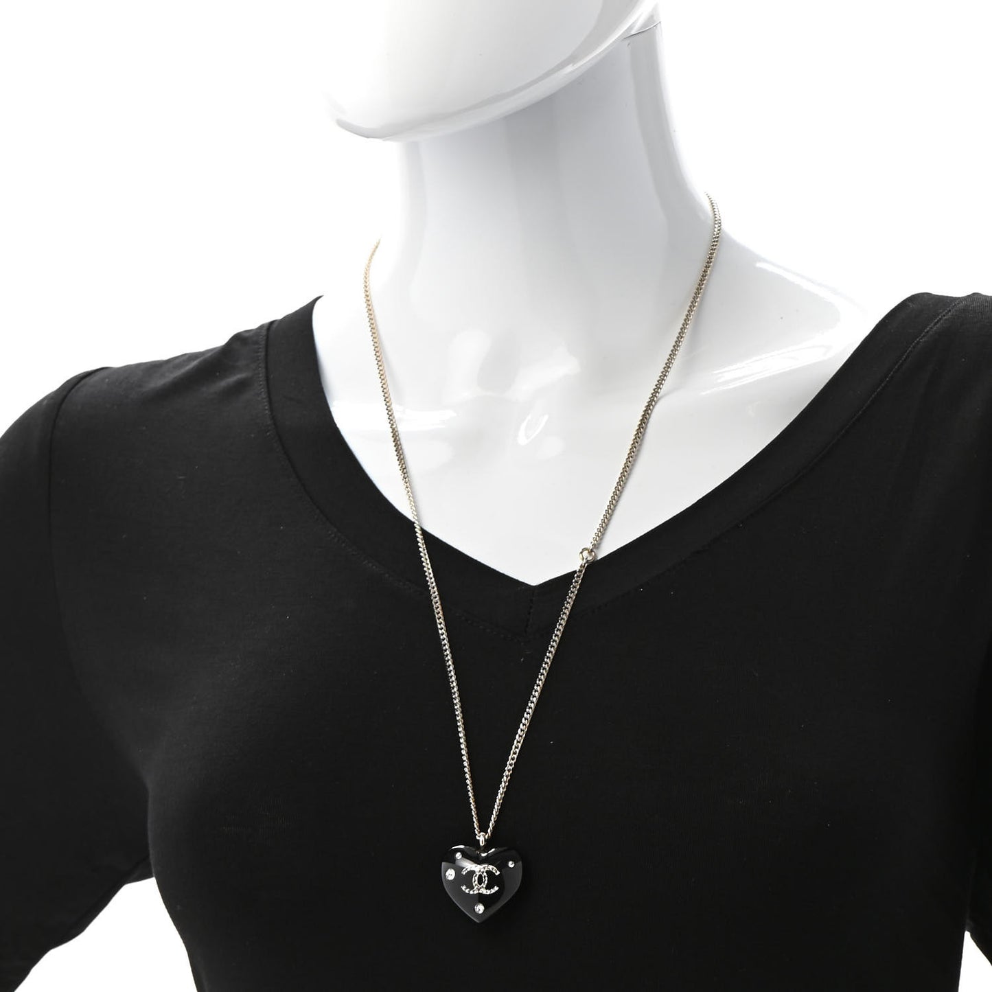 Resin Crystal CC Heart Necklace Black Gold