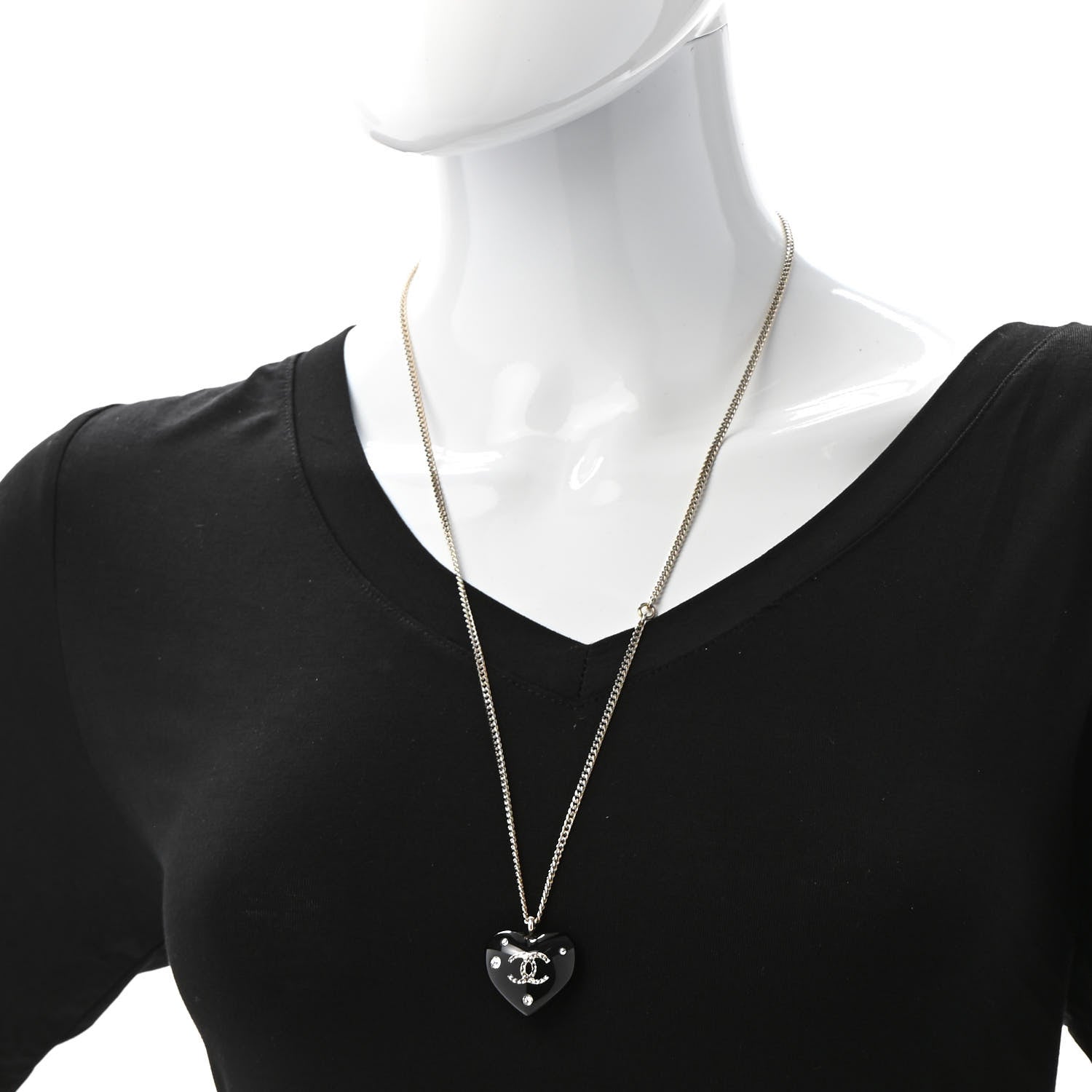 Chanel Resin Crystal CC Heart Necklace Black Gold 2 of 6