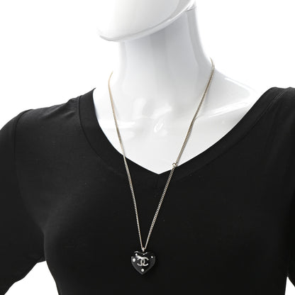 Chanel Resin Crystal CC Heart Necklace Black Gold 2 of 6
