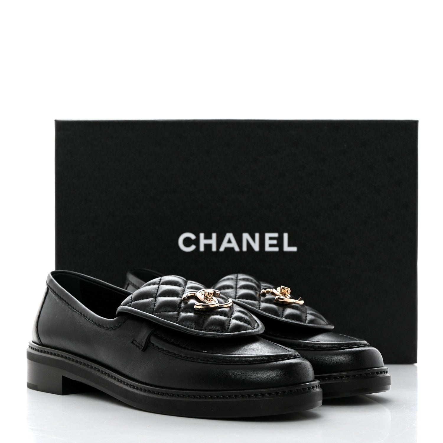 Chanel Lambskin Quilted CC Turnlock Loafers 38.5 Black 9 of 9