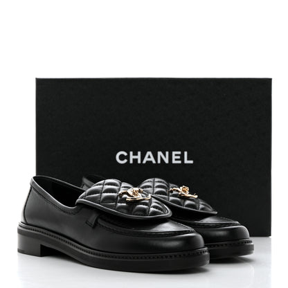 Chanel Lambskin Quilted CC Turnlock Loafers 38.5 Black 9 of 9