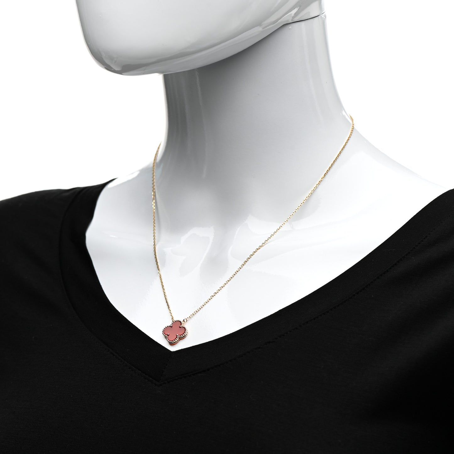 18K Yellow Gold Carnelian Vintage Alhambra Pendant Necklace