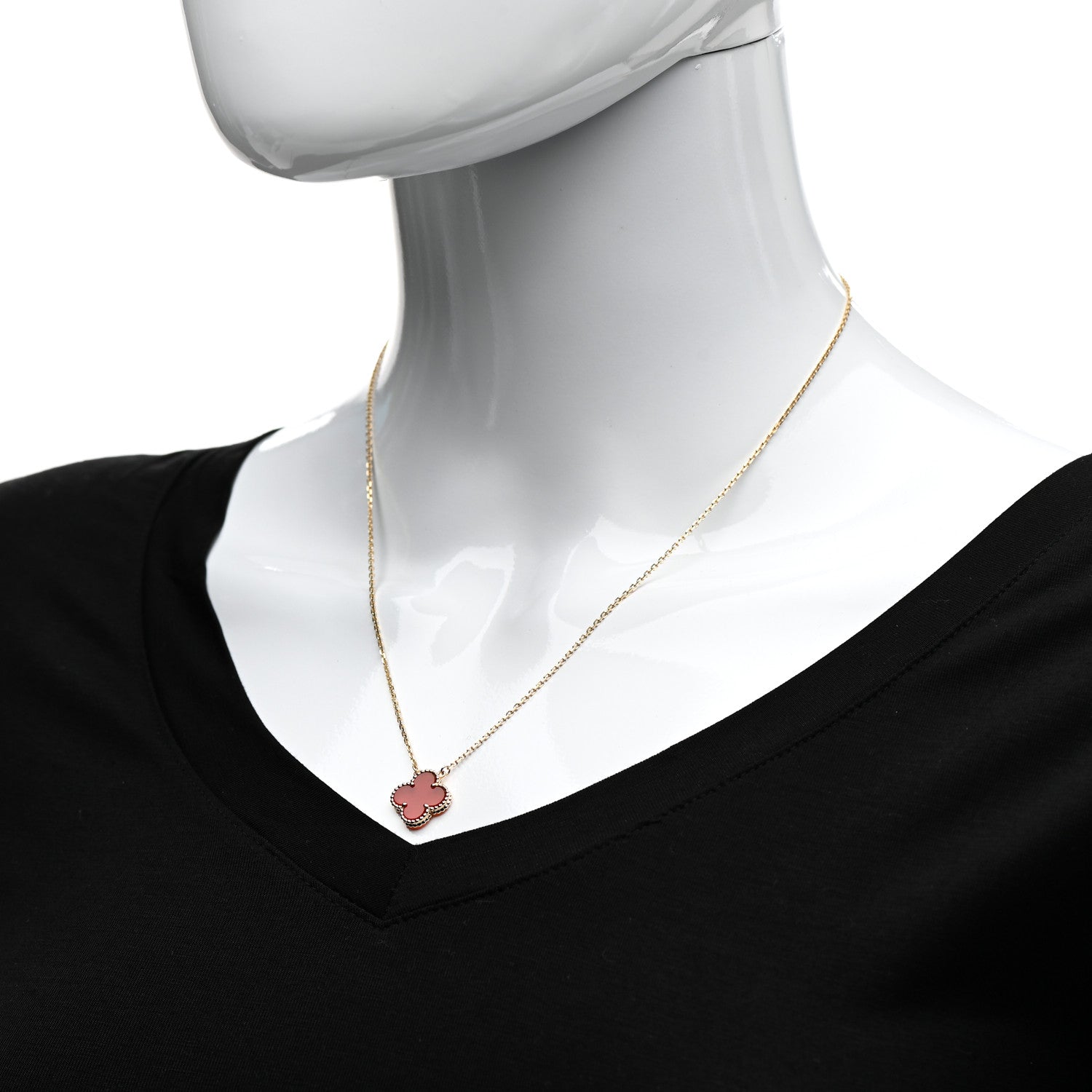 Van Cleef & Arpels 18K Yellow Gold Carnelian Vintage Alhambra Pendant Necklace 2 of 7
