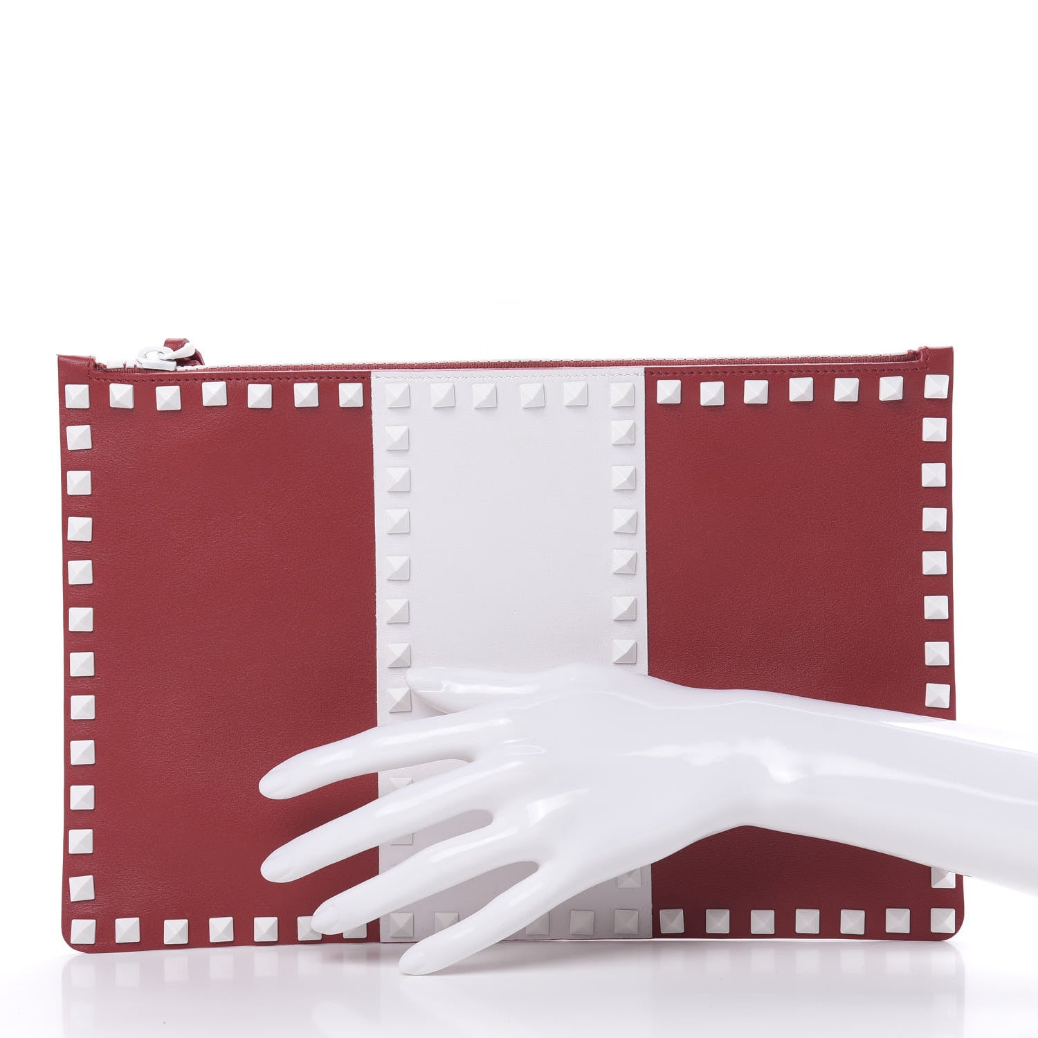 Valentino Garavani Calfskin Colorblock Large Free Rockstud Zip Pouch Rosso Valentino Optic White 2 of 7