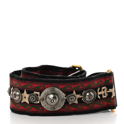 Christian Dior Canvas Embroidered Studded Bohemian Shoulder Strap Red 2 of 5