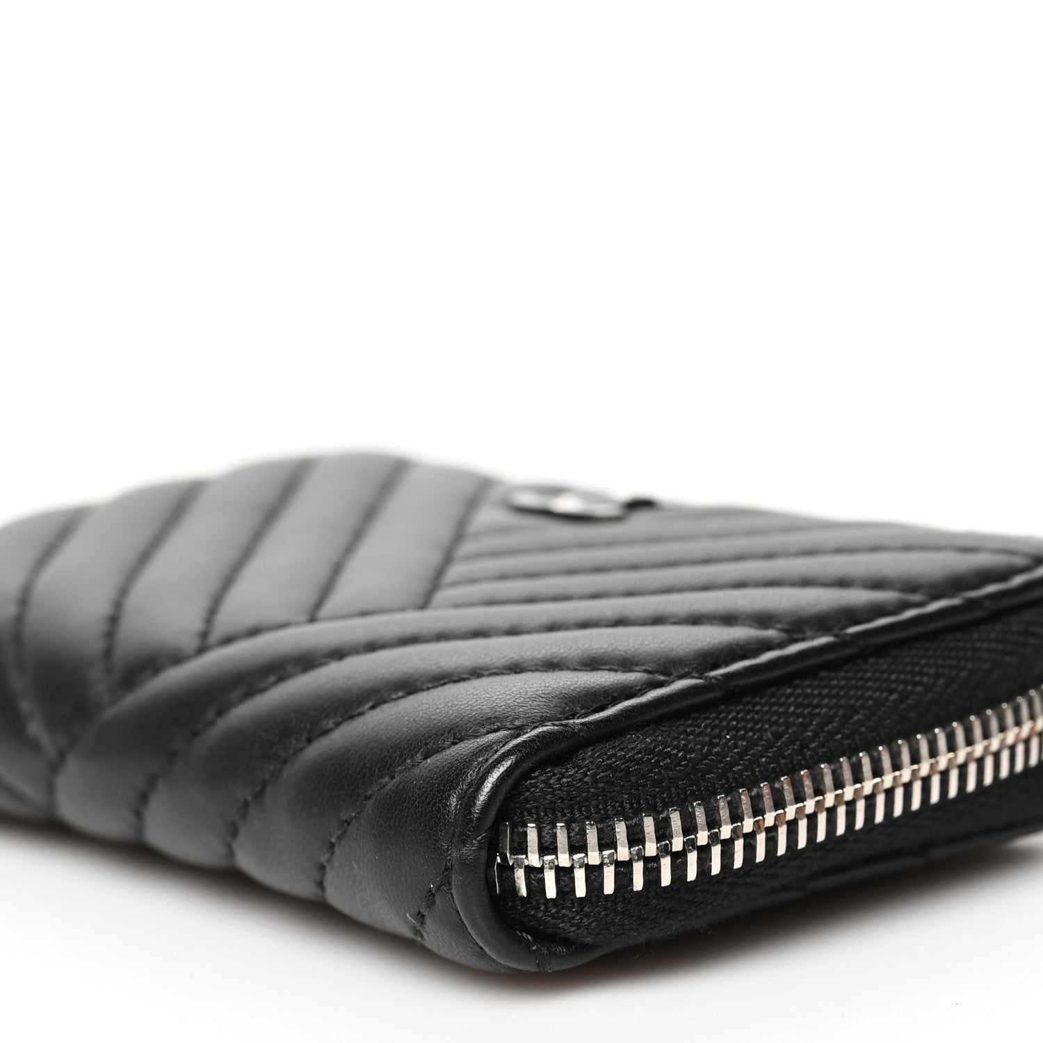 Chanel Lambskin Quilted Crossing Zip Around Coin Purse Black 9 of 10