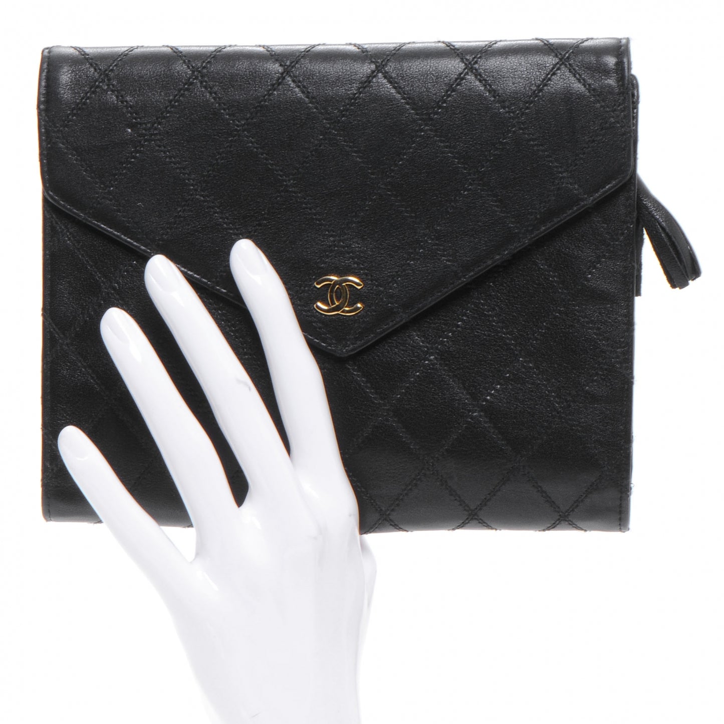 Diamond Stitch Compact Wallet Black