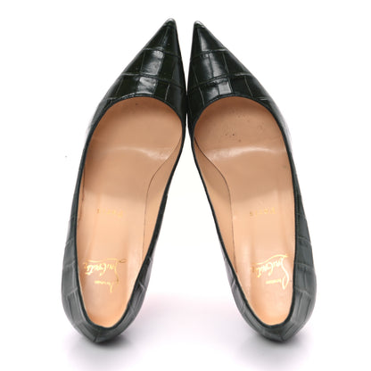 Christian Louboutin Calfskin Crocodile Embossed Kate 85 Pumps 38 Forest Night 2 of 9